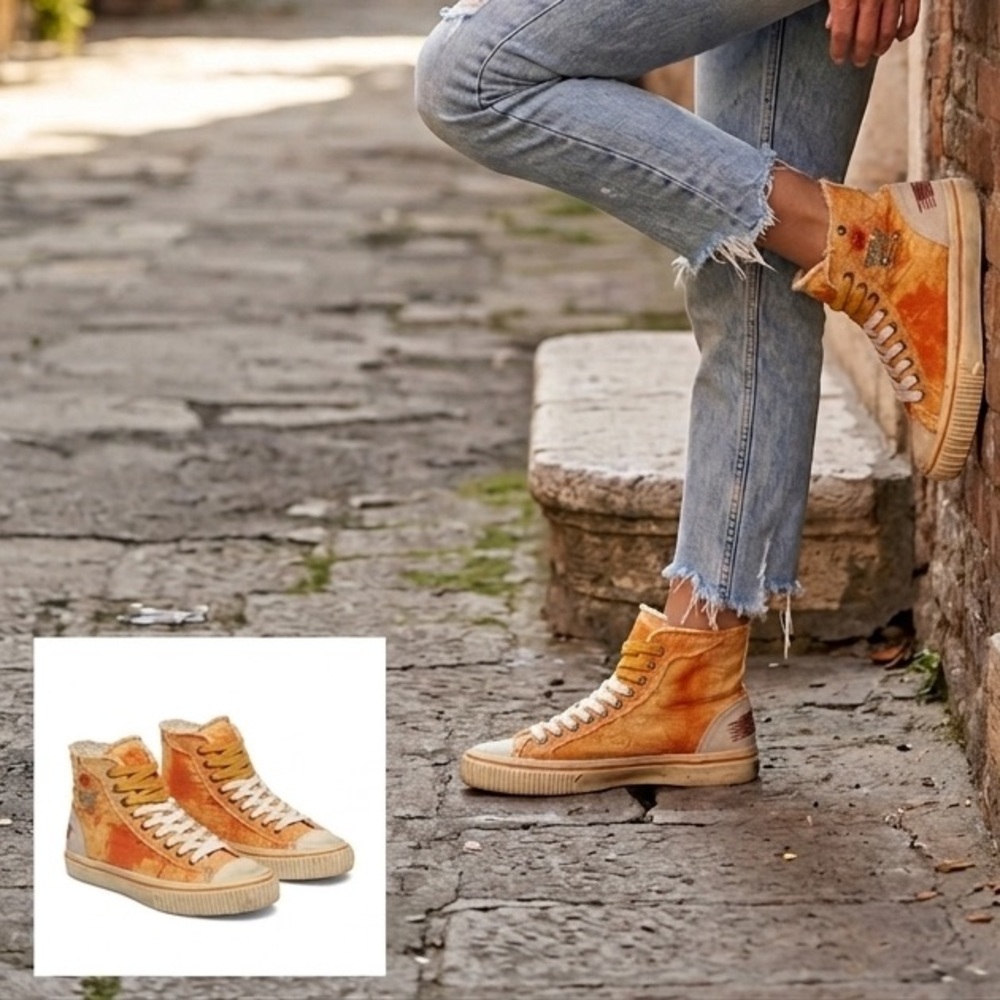 Replay | NEW distressed orange high top converse Shoes | size 7